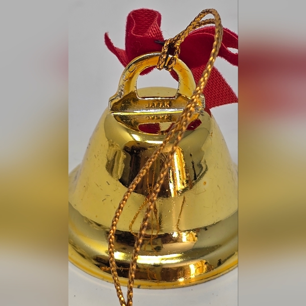 Vintage brass bell and fabric stocking ornament Japan holiday décor - Picture 7 of 7